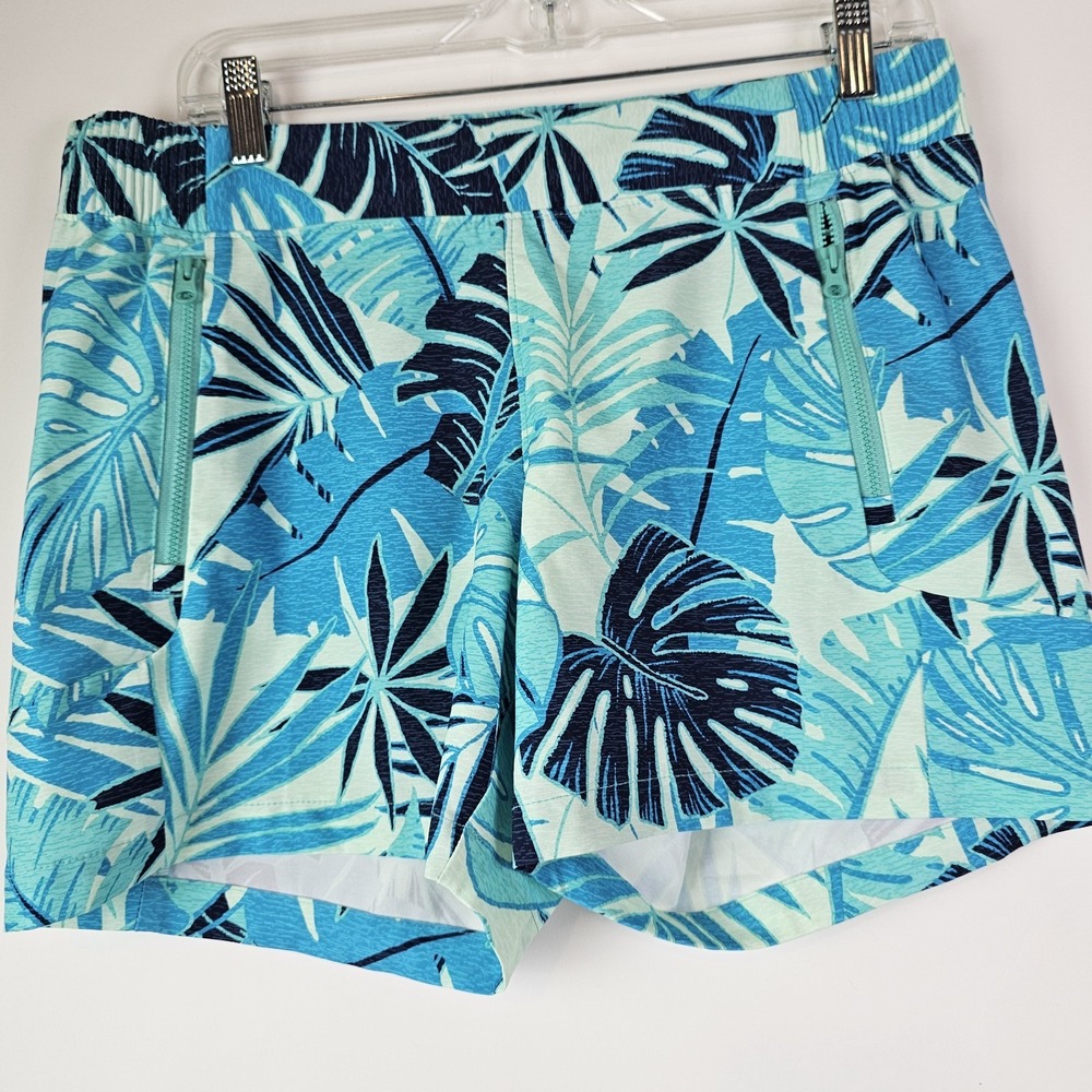 Columbia Tidal II Hiking Shorts Womens Medium PFG Blue Tropical Drawstring Waist
